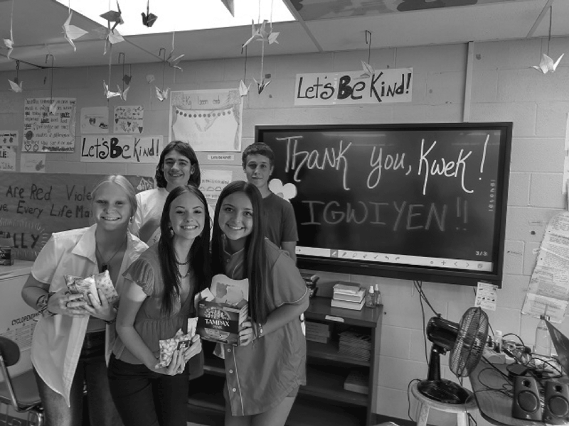 Caney Valley Students Posing for a photo after the Kwek Society period supplies unboxing party.