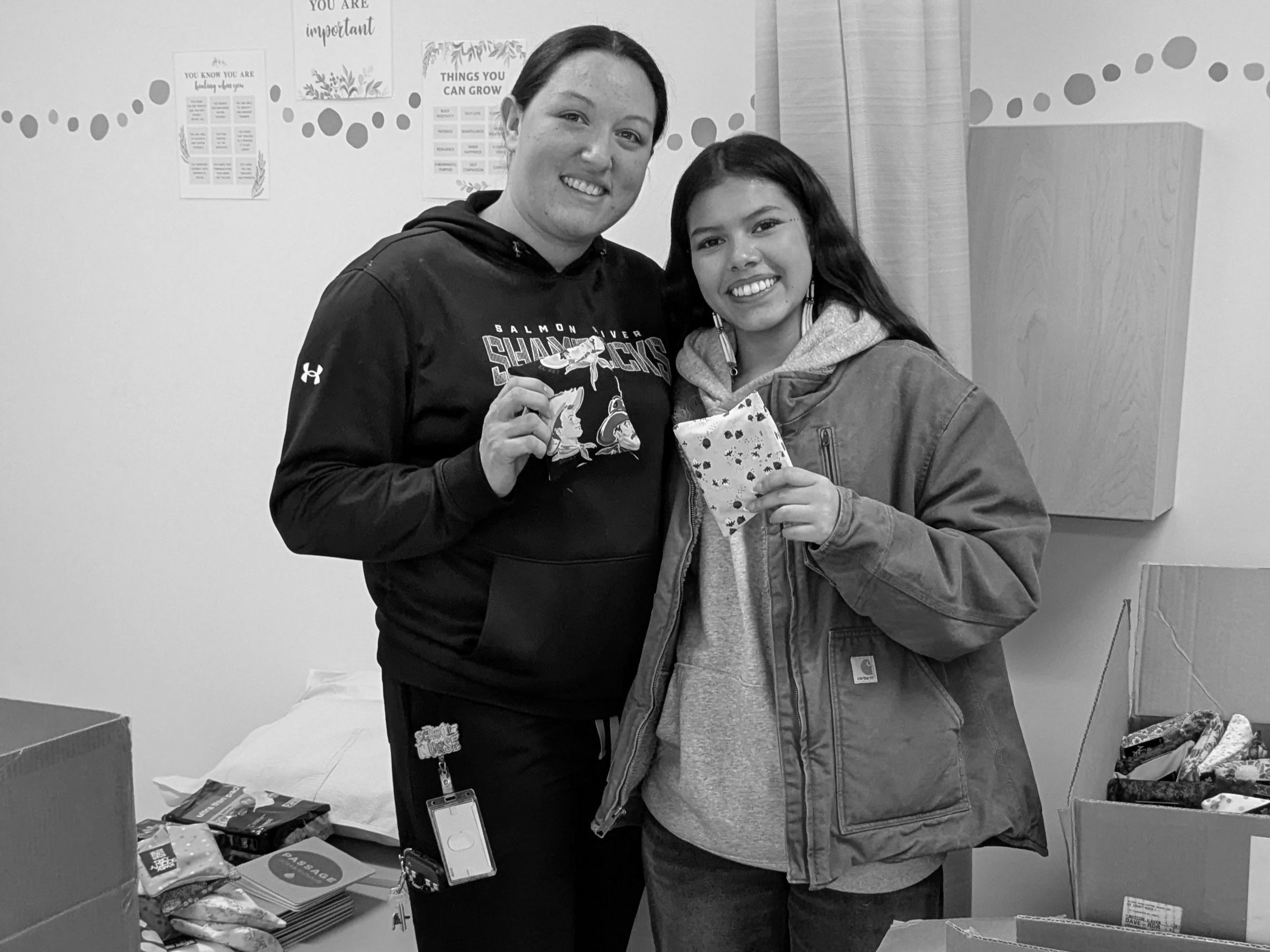 Students of Salmon River Schools with period supplies 